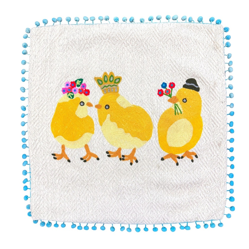 Karma Living Embroidered Square 18" x 18" Pillow Case‎ with 3 Baby Chicks Rare